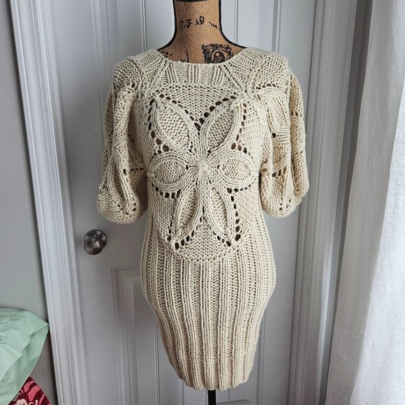MM Couture Sweaters - Boho Knitted Cream Dress Size Small
